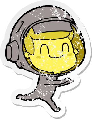 Bir insan tarafından çizilmiş mutlu bir astronotun sıkıntılı çıkartması.