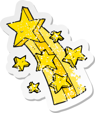 Bir insan tarafından çizilmiş bir çizgi film yıldızının gerilimli retro yapıştırması.