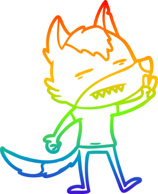 Gökkuşağı gradyan çizgi çizimi bir insan tarafından çizilmiş dişleri gösteren bir kurt çizgi