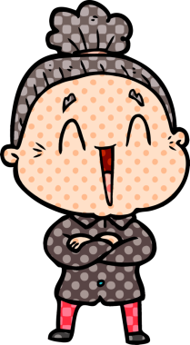 Bir insan tarafından çizilmiş mutlu yaşlı kadın çizgi filmi.