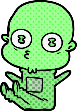 Bir insan tarafından çizilmiş garip kel uzay adamı çizgi filmi.