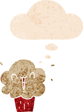 Düşünce baloncuklu çizgi film keki grunge sıkıntılı retro desenli bir insan tarafından çizilmiş