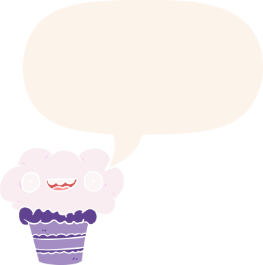 Bir insan tarafından çizilmiş eski moda konuşma baloncuklu komik bir kek.