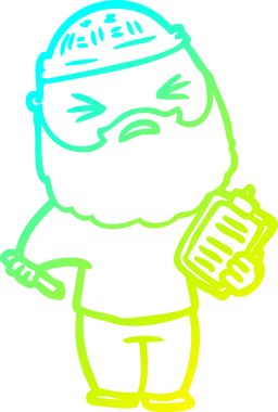 Bir insan tarafından çizilmiş sakallı bir çizgi film karakteri.