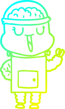 Bir insan tarafından çizilmiş mutlu çizgi film robotu çizimi.