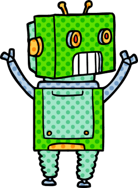 Bir insan tarafından çizilmiş çizgi film robotu