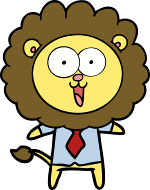 Bir insan tarafından çizilmiş mutlu çizgi film aslanı.