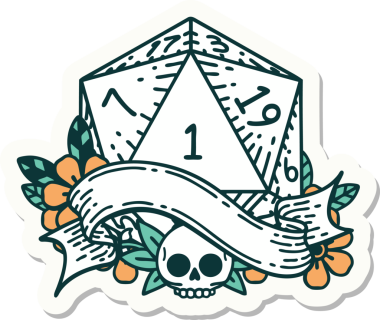 Bir insan tarafından çizilmiş doğal bir d20 zar etiketi.