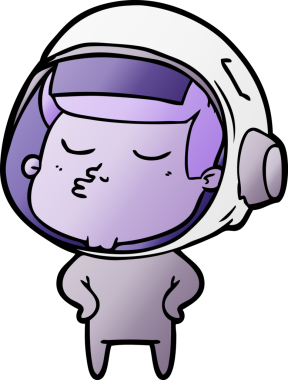 Bir insan tarafından çizilmiş kendine güvenen bir astronot çizgi filmi.