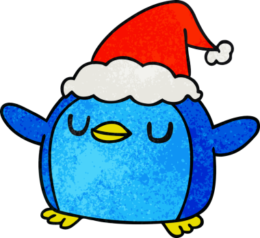 Bir insan tarafından çizilmiş kawaii pengueninin el yapımı karikatürü.