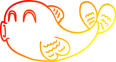 Bir insan tarafından çizilmiş karikatür balığının sıcak çizgi çizimi