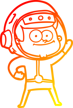 Bir insan tarafından çizilmiş mutlu bir astronot çizgi filminin sıcak gradyan çizimi