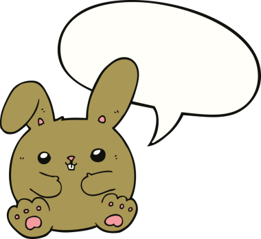 Bir insan tarafından çizilmiş konuşma balonlu çizgi film tavşanı.