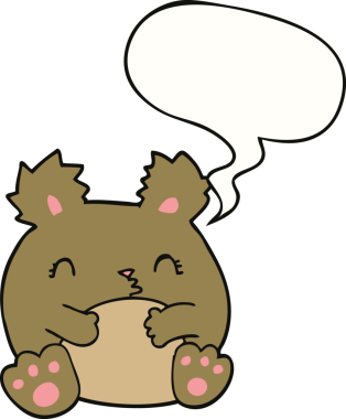 Bir insan tarafından çizilmiş konuşma balonlu çizgi film ayısı.