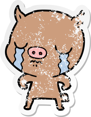 Bir insan tarafından çizilmiş ağlayan bir domuzun sıkıntılı çıkartması.