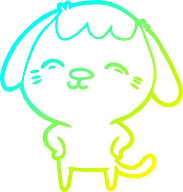 Bir insan tarafından çizilmiş mutlu çizgi film köpeğinin soğuk gradyan çizimi