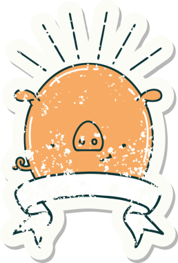 Bir insan tarafından çizilmiş eski bir dövme stili domuz stili çıkartması.