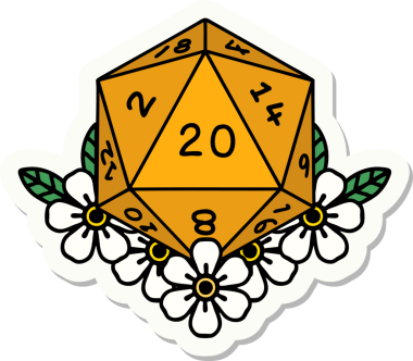 Bir insan tarafından çizilmiş 20 D20 zarının etiketi.