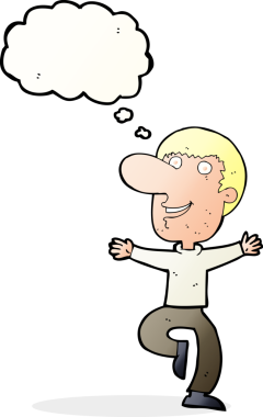 Bir insan tarafından çizilmiş düşünce balonlu mutlu adam çizgi filmi.