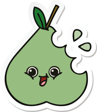 Bir insan tarafından çizilmiş şirin yeşil bir armut çıkartması.