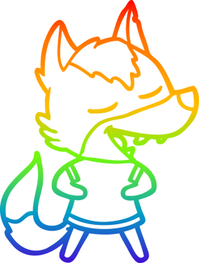 Gökkuşağı gradyan çizgi çizimi bir insan tarafından çizilmiş gülen bir kurt çizgi.