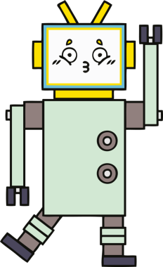 Bir insan tarafından çizilmiş sevimli bir robot karikatürü.