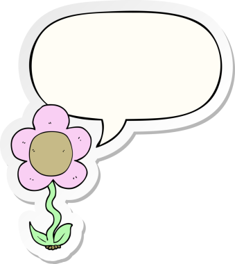 Bir insan tarafından çizilmiş baloncuk çıkartmalı karikatür çiçeği.