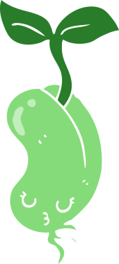 Bir insan tarafından çizilmiş düz renk çizgi film filizlenen fasulye