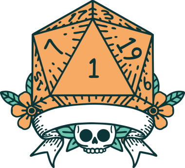 Retro Dövme Biçimi Doğal Bir d20 zar bir insan tarafından çizildi