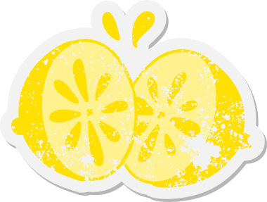 Bir insan tarafından çizilmiş dilimlenmiş taze limon grunge etiketi.