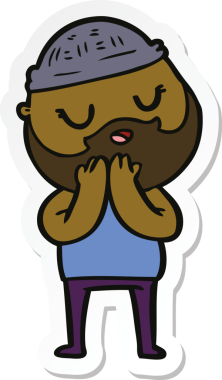 Bir insan tarafından çizilmiş sakallı bir karikatür adamın çıkartması.