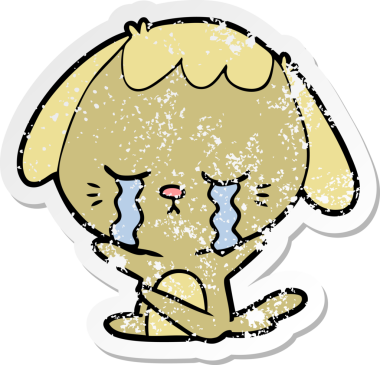 Bir insan tarafından çizilmiş, ağlayan bir köpeğin dertli çıkartması.