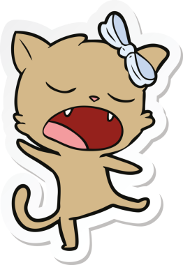 Bir insan tarafından çizilmiş şarkı söyleyen bir kedinin çıkartması.