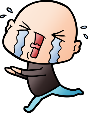 Bir insan tarafından çizilmiş ağlayan kel bir adam.