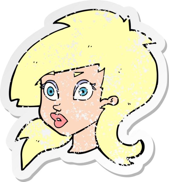 Bir karikatürün gerilimli çıkartması. Bir insan tarafından çizilmiş oldukça şaşırtıcı bir kadın.