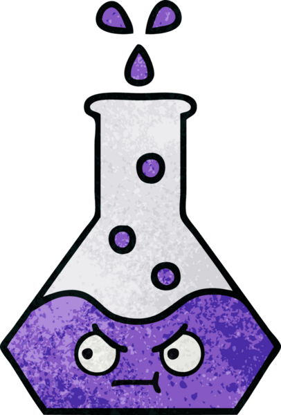 Bir insan tarafından çizilmiş bir bilim şişesinin retro grunge desen karikatürü.