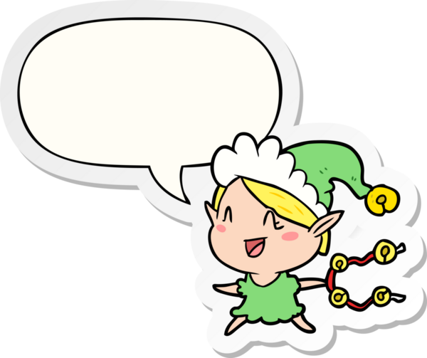 Bir insan tarafından çizilmiş balon çıkartmalı mutlu noel elfleri.