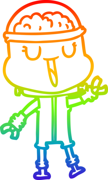 gökkuşağı gradyanı çizimi bir insan tarafından çizilmiş mutlu bir robot çizgi filmi.