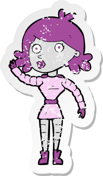 Bir insan tarafından çizilmiş robot bir kadının gerilimli çıkartması.