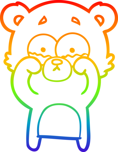 Gökkuşağı gradyan çizgi çizimi bir insan tarafından çizilmiş ağlayan ayı gözleri.