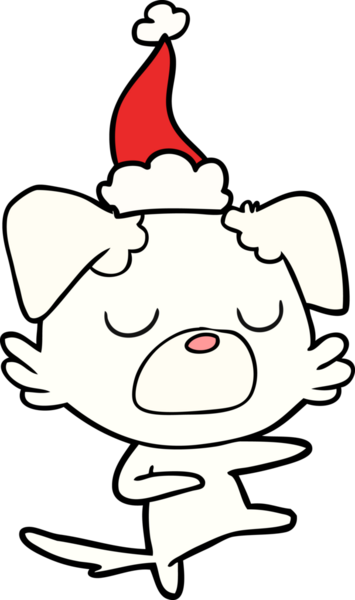 Bir insan tarafından çizilmiş Noel Baba şapkası takan bir köpeğin el çizimi.