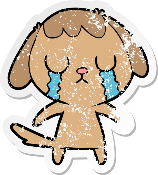 Bir insan tarafından çizilmiş ağlayan şirin bir köpeğin sıkıntılı çıkartması.