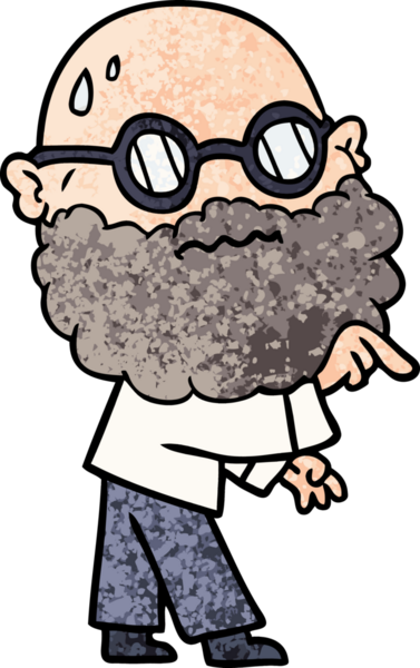 Çizgi film endişeli sakallı ve gözlüklü bir adam bir insan tarafından çizilmiş.