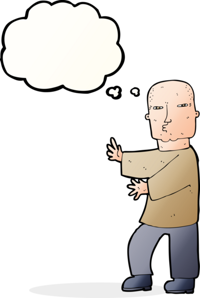 Düşünce baloncuğu bir insan tarafından çizilmiş sert adam çizgi filmi.