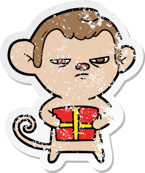 Bir insan tarafından çizilmiş karikatür maymununun sıkıntılı çıkartması