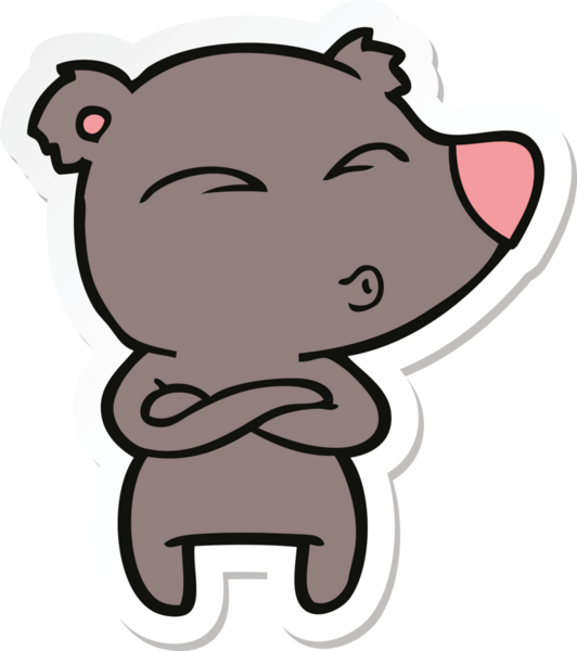 Bir insan tarafından çizilmiş ıslık çalan bir ayının çıkartması.