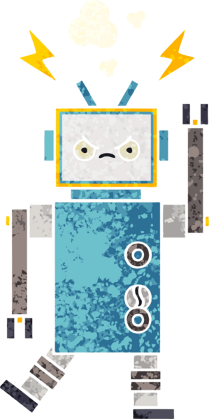 Bir insan tarafından çizilmiş bir robotun retro çizim tarzı karikatürü