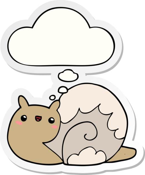 Düşünce baloncuklu tatlı çizgi film salyangozu insan tarafından çizilmiş bir çıkartma.