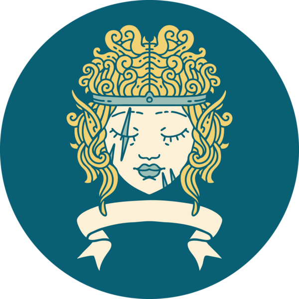 Retro Dövme Tarzı Elf Barbar karakter yüzü Bir insan tarafından çizilmiş pankartıyla