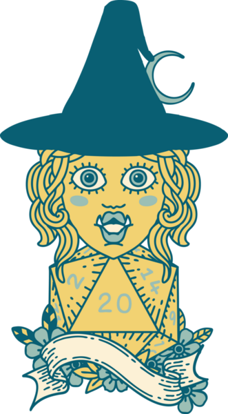 Retro Dövme Biçimi Bir insan tarafından çizilmiş doğal 20 zarlı yarım ork büyücüsü